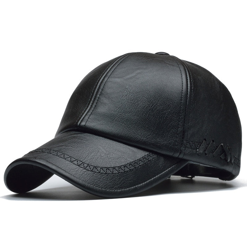 Solid Winter High Quality Leather Cap for Men Mid Strap Back