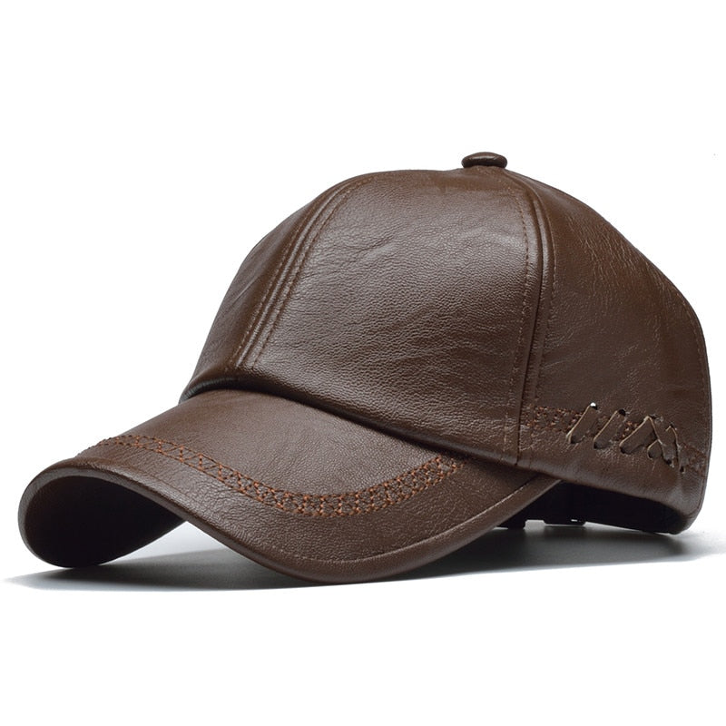 Solid Winter High Quality Leather Cap for Men Mid Strap Back
