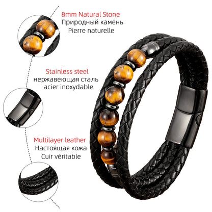 Unisex Beaded Leather Bracelet